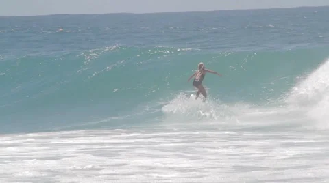 Pro Surfers at Snapper Rocks,Australia during Cyclone Winston swell Ungraded log Stock Footage 61838535