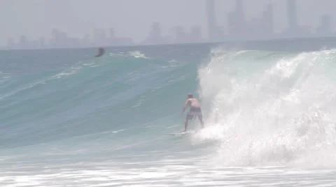 Pro Surfers at Snapper Rocks,Australia during Cyclone Winston swell Ungraded log Stock Footage 61851720