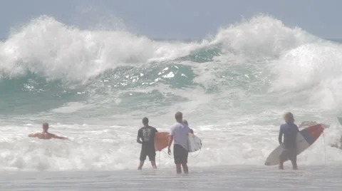 Pro Surfers at Snapper Rocks,Australia during Cyclone Winston swell Ungraded log Stock Footage 61852856