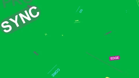 PRO SYNC expanding, sending neon tags sliding, rotating, forming title reveal on Stock Footage 333630468