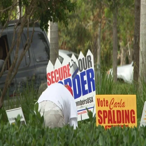 Pro-Trump and border wall sign in Florida Stock-Footage 69487476