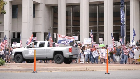 Pro Trump Protest During Lockdown - Tripod Shot Stock Footage 130154358