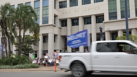 Pro Trump Protest During Lockdown -  Wide Shot - Federal Building Vídeos de archivo 130155056