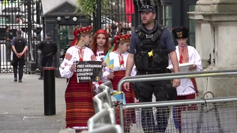 Pro-Ukraine protesters hand in a petition to 10 Downing Street Video stock 310507096