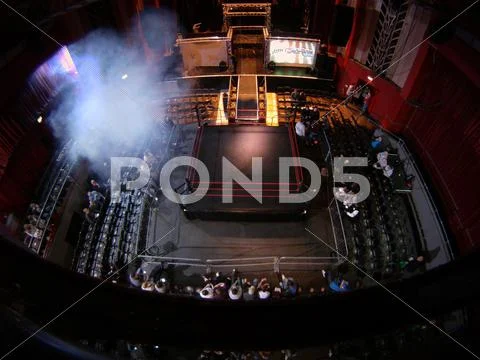 Pro Wrestling Ring in Arena - High Angle, Wide 01 Stock Photos