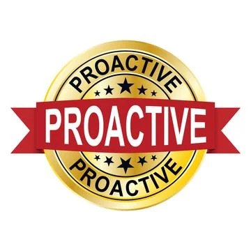 Proactive Act Now golden round medal badge Stock Illustration