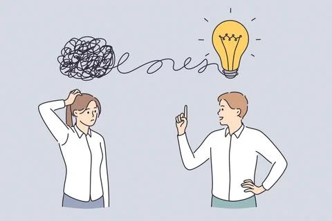 Proactive and reactive thinking, chaos and order in mind concept Illustrazione stock