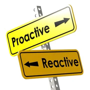 Proactive and reactive word on yellow road sign Stock Illustration