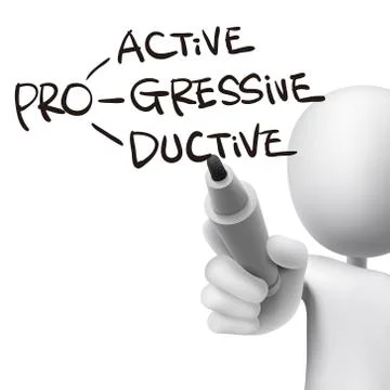 Proactive, progressive and productive written by 3d man Stock Illustration