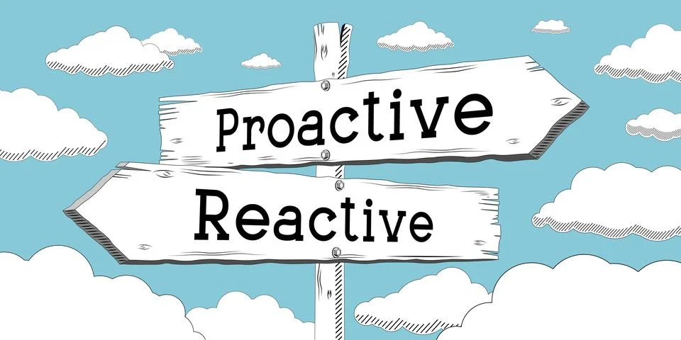 Proactive, reactive - outline signpost with two arrows Stock Illustration