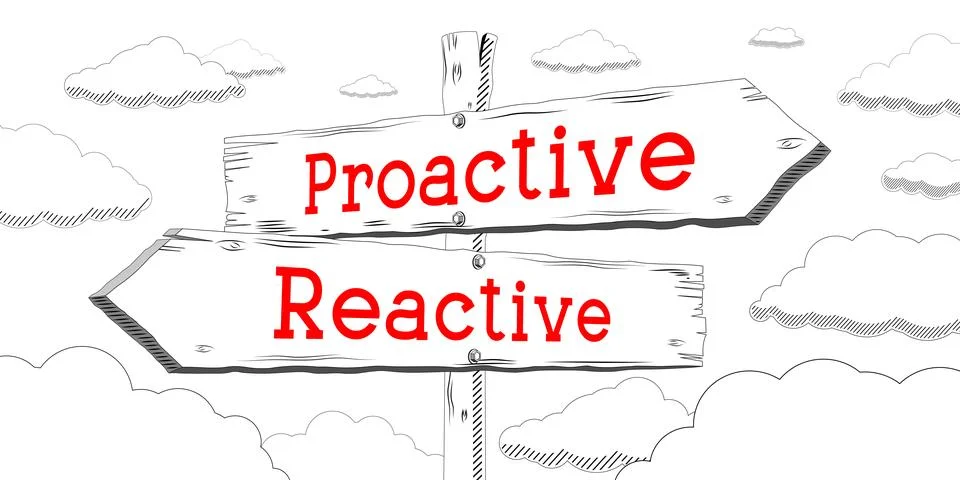 Proactive, reactive - outline signpost with two arrows Stock Illustration