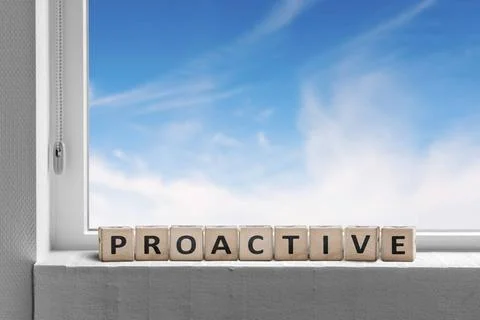 Proactive sign in a window sill on a bright day Proactive sign in a window... Stock Photos