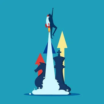 Proactive strategy. Businessman soaring by rocket Stock Illustration