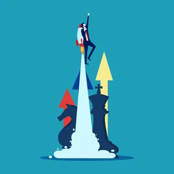 Proactive strategy. Businessman soaring by rocket Stock Illustration