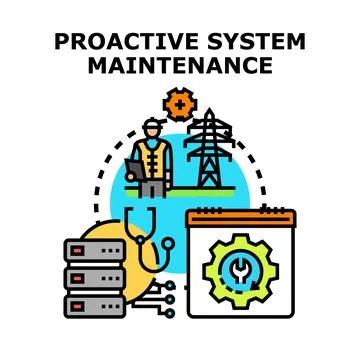 Proactive system maintenance and management for efficiency Stock Illustration
