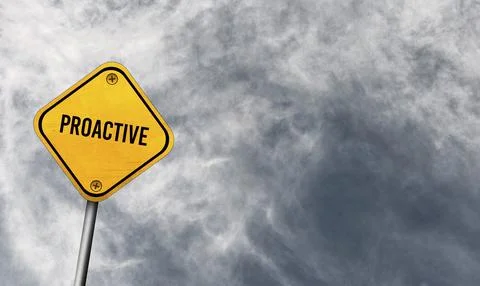 Proactive, yellow sign with cloudy sky Stock Photos