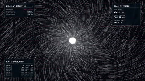 Proactive Zero-Day Incursion: White Node Analysis HUD Stock Footage 334004639