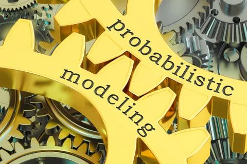 Probabilistic modeling concept on the gearwheels, 3D rendering Stock Illustration