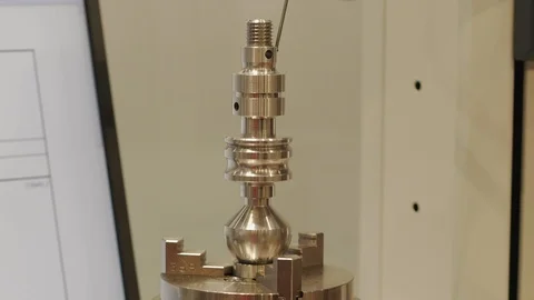 Probe arm automatically inspecting complex part shape detail Stock Footage 117577975