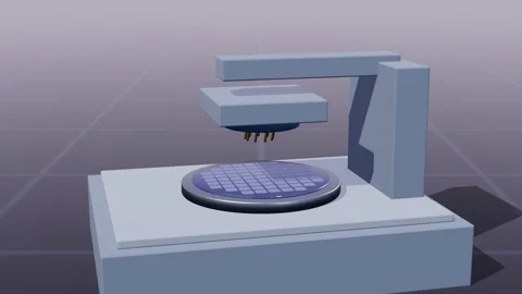 Probe card testing silicon wafer semiconductor station loop 3D animation Stock Footage 341174160