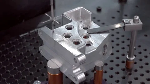 The probe of the coordinate measuring machine (CMM) touch to the detail Stock Footage 82710062