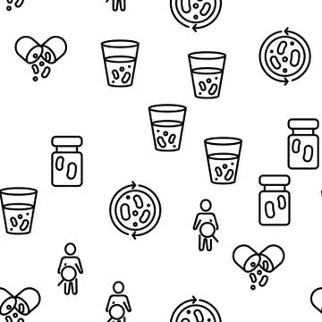 Probiotic Bacteria Vector Seamless Pattern 库存插图