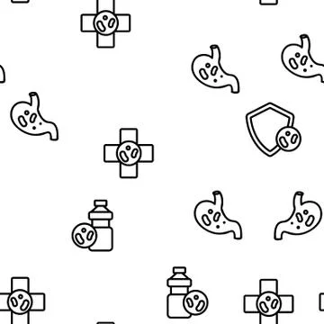Probiotic Bacteria Vector Seamless Pattern 库存插图