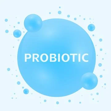 Probiotic concept with floating blue spheres on light background Stock Illustration