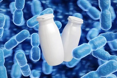 Probiotic yogurt bottles. Dairy products for immunity and microbiome Stock Illustration