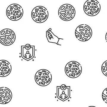 Probiotics Bacterium Vector Seamless Pattern 库存插图
