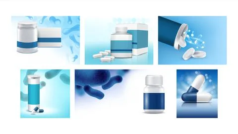 Probiotics Creative Promotional Posters Set Vector Illustration Stock Illustration