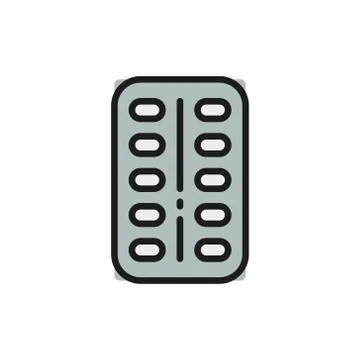 Probiotics, good bacteria in tablets flat color line icon. Stock Illustration