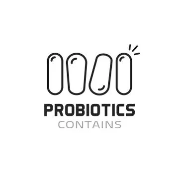 Probiotics label vector, contains probiotic logo badge idea, bacterium sign Stock Illustration