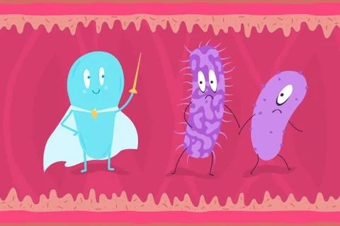 Probiotics pathogenic bacteria against the background of intestinal work. Stock Illustration