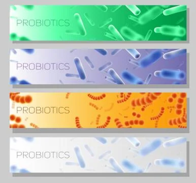 Probiotics vector horizontal web banner template set Illustrazione stock