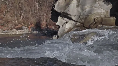 Probiy Waterfal Prut river Break Yaremche Ukraine Stock Footage 220658043