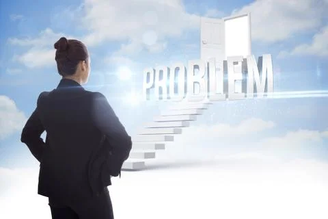 Problem against steps leading to open door in the sky Stock Illustration