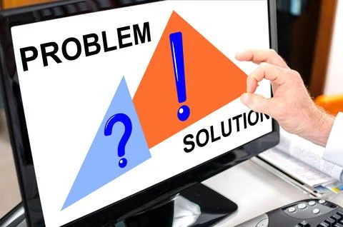 Problem and solution concept on a computer monitor Foto stock