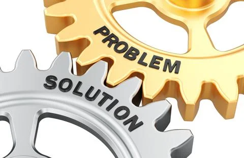 Problem and solution concept with interlocking gears. 3D rendering Stock Illustration