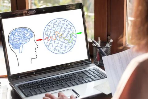 Problem and solution concept on a laptop screen 스톡 사진
