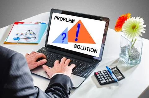 Problem and solution concept on a laptop screen 스톡 사진