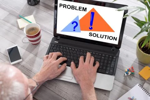 Problem and solution concept on a laptop screen Foto stock