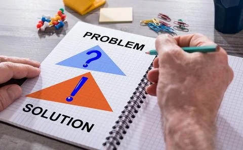 Problem and solution concept on a notepad Foto stock