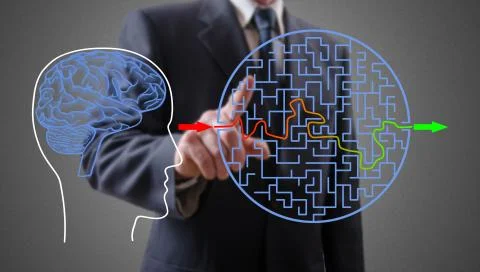 Problem and solution concept shown by a businessman 스톡 사진
