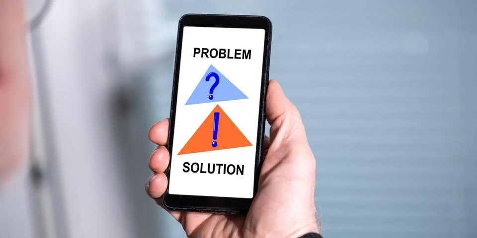 Problem and solution concept on a smartphone Foto stock