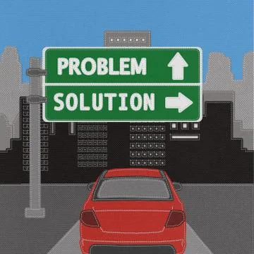 Problem and solution highway sign concept with stitch style on fabric backgro Stock Illustration