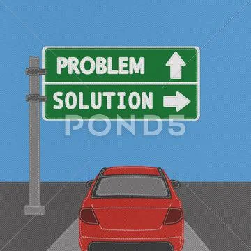 Problem and solution highway sign concept with stitch style on fabric backgro Stock Illustration