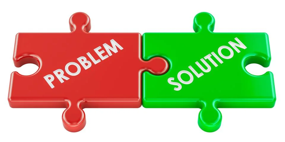Problem and solution, puzzle pieces. 3D rendering Illustrazione stock