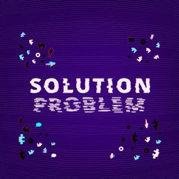 Problem and Solution text on dark background with gears and puzzles shapes. D Stock Illustration