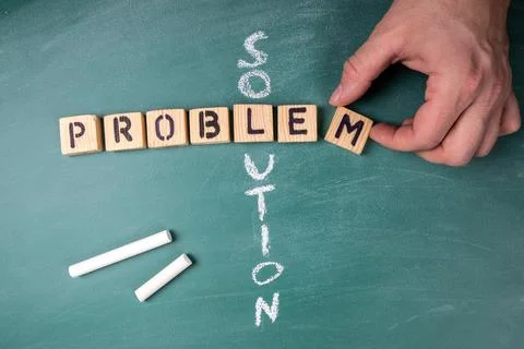 Problem and Solution. Text from letters of the wooden alphabet Stock Photos